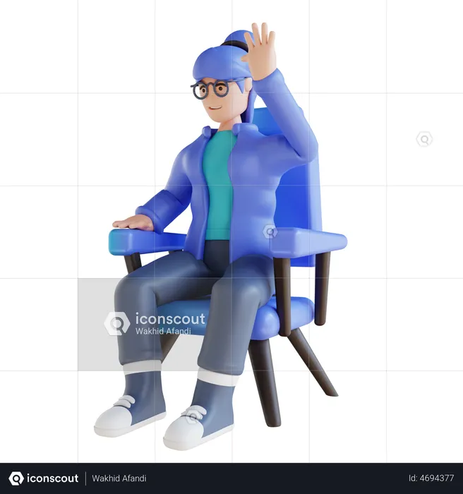 Woman sitting on sofa and waving hand  3D Illustration