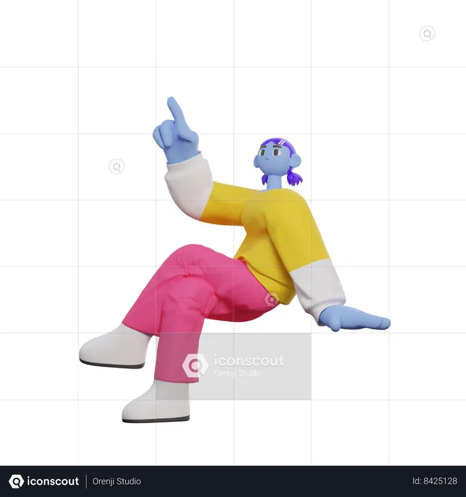 Woman Sitting Pointing At Something  3D Illustration