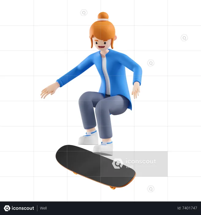 Woman skateboarding  3D Illustration