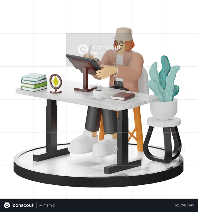 Woman Sketching On A Tablet In A Clean Environment  3D Illustration