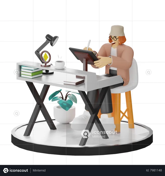 Woman Sketching On A Tablet In A Clean Environment  3D Illustration