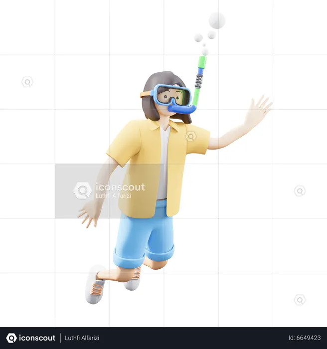 Woman Snorkeling Underwater  3D Icon