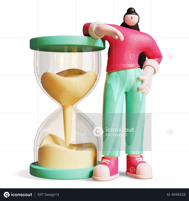 Woman Standing behind Hourglass  3D Illustration