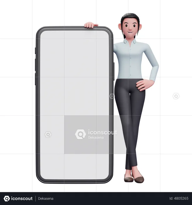 Woman standing next to big phone  3D Illustration