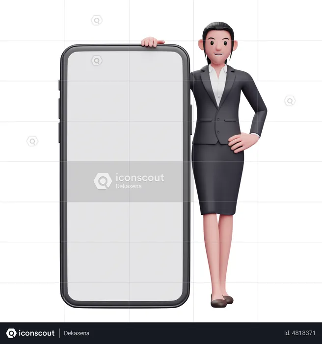Woman standing next to big phone  3D Illustration
