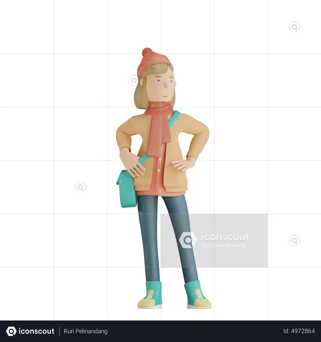 Woman Standing Pose  3D Illustration