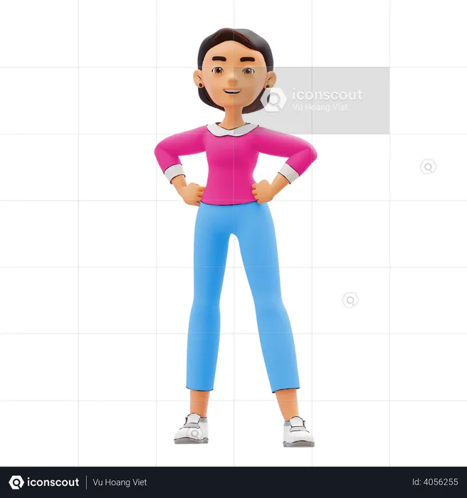 Woman standing with both arms on waist  3D Illustration