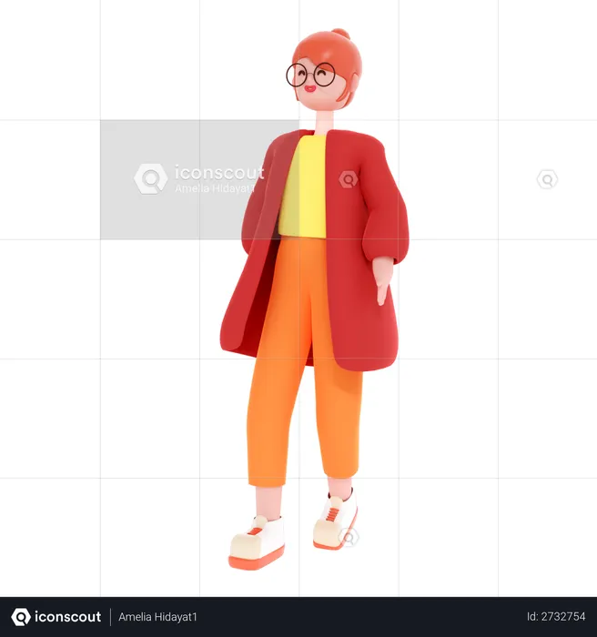 Woman Standing with putting her hands on pocket  3D Illustration