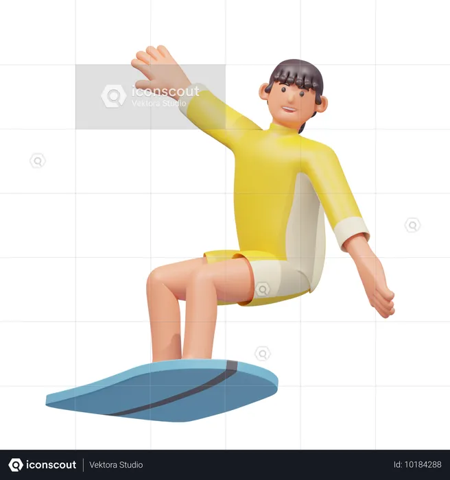 Woman Surfing  3D Illustration