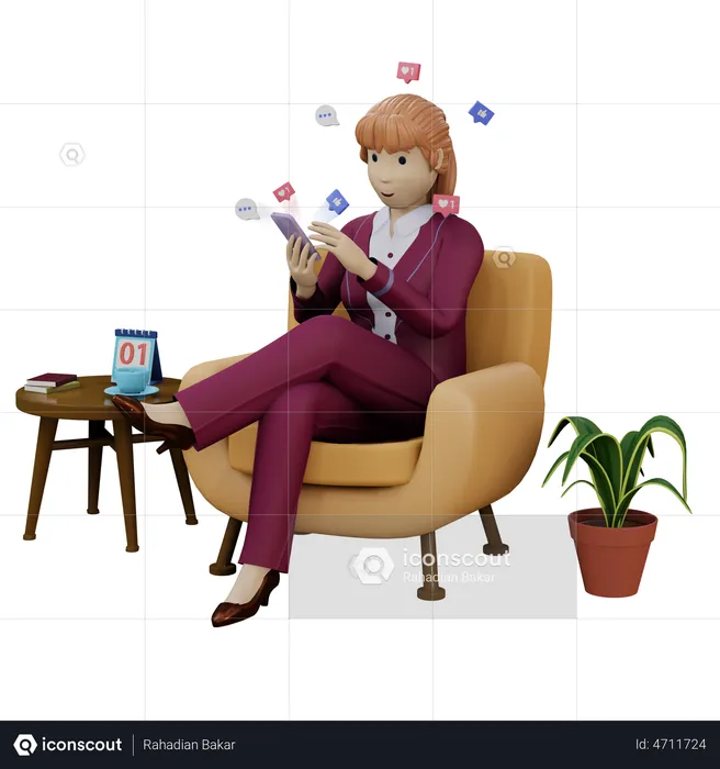 Woman surfing on social media apps in smartphone  3D Illustration