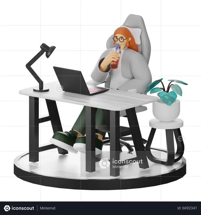 Woman Taking Coffee Break After Work  3D Illustration