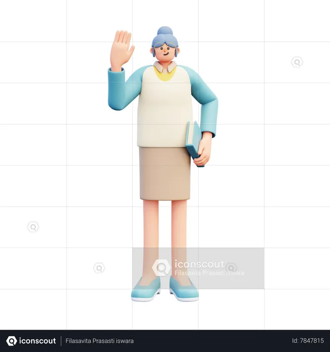 Woman Teacher Holding Book While Waving Hand  3D Illustration