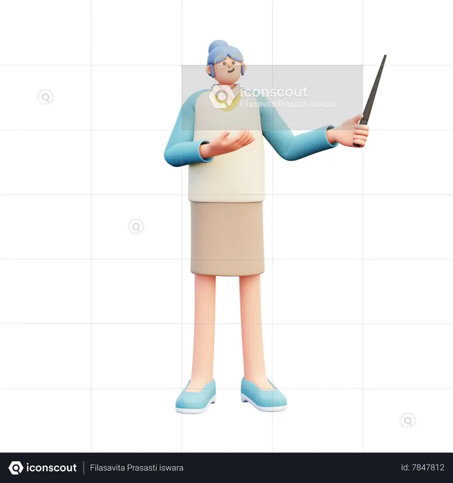 Woman Teacher Holding Stick And Explaining  3D Illustration