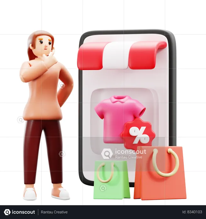 Woman thinking about what to buy  3D Illustration