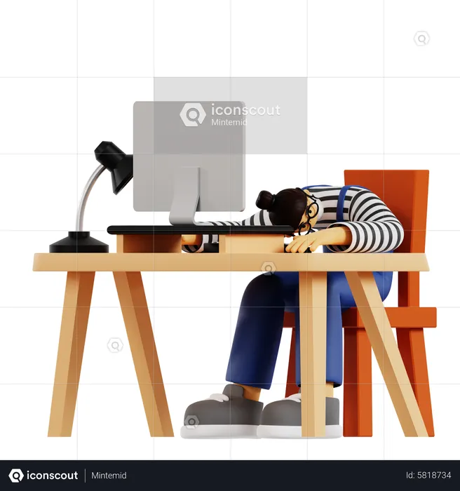 Woman tired of working at office  3D Illustration