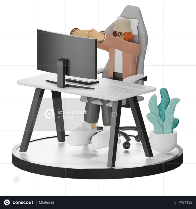 Woman Tired Of Working At Office  3D Illustration