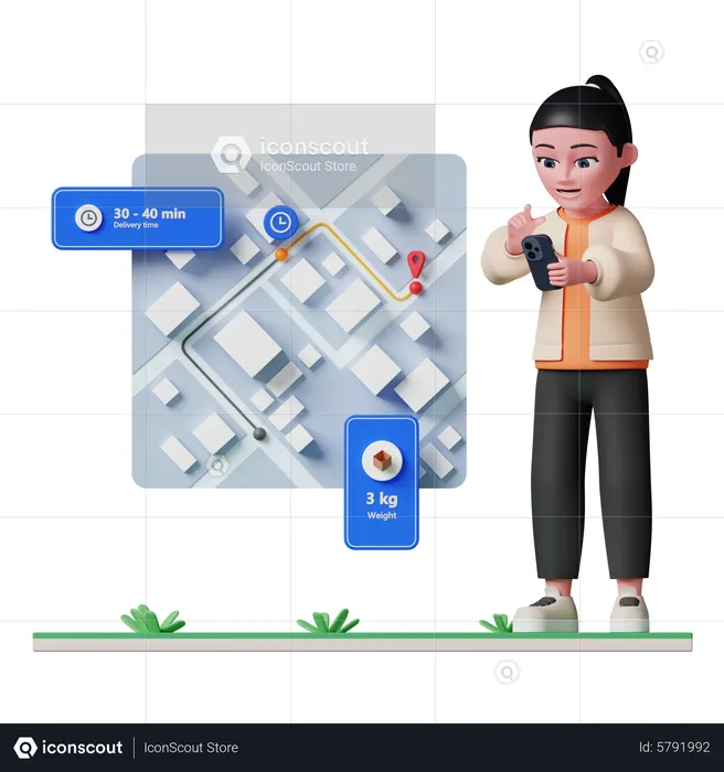 Woman tracking delivery through app  3D Illustration