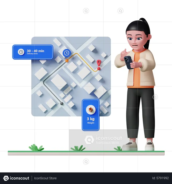 Woman tracking delivery through app  3D Illustration