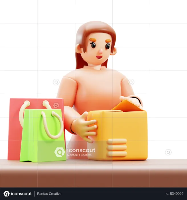 Woman unboxing package  3D Illustration