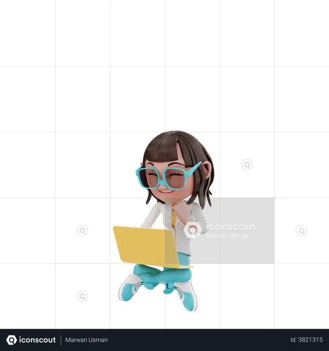 Woman using laptop  3D Illustration