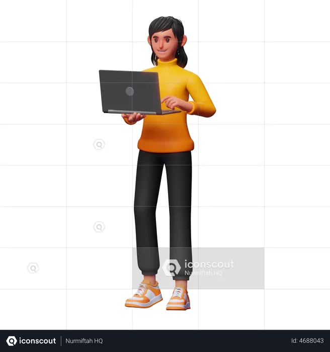 Woman Using Laptop  3D Illustration