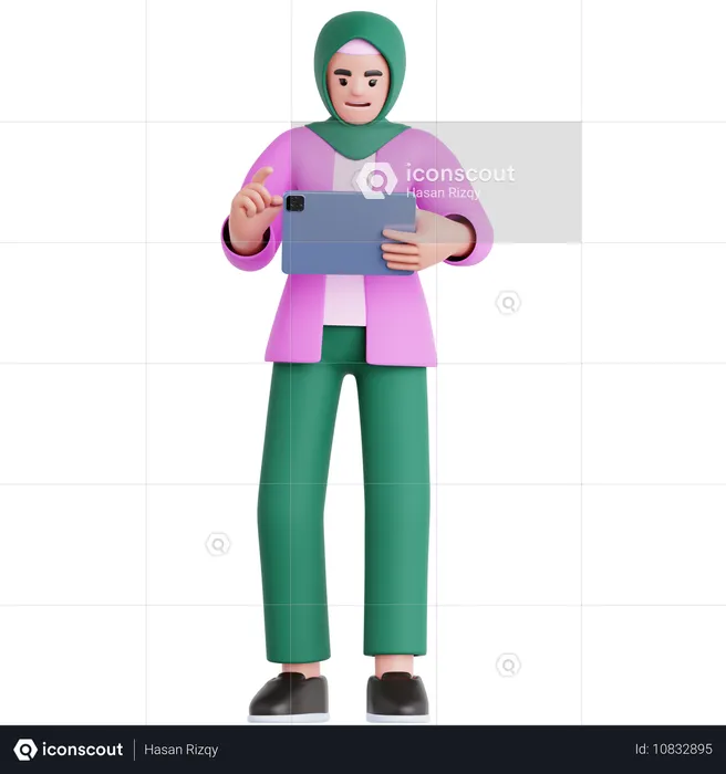 Woman Using Tablet  3D Illustration