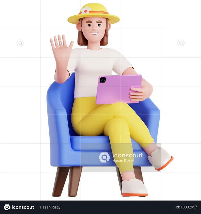 Woman Using Tablet on Couch  3D Illustration