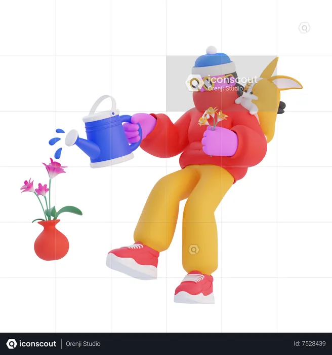 Woman watering plants  3D Illustration