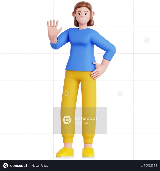 Woman Waving Hand  3D Illustration