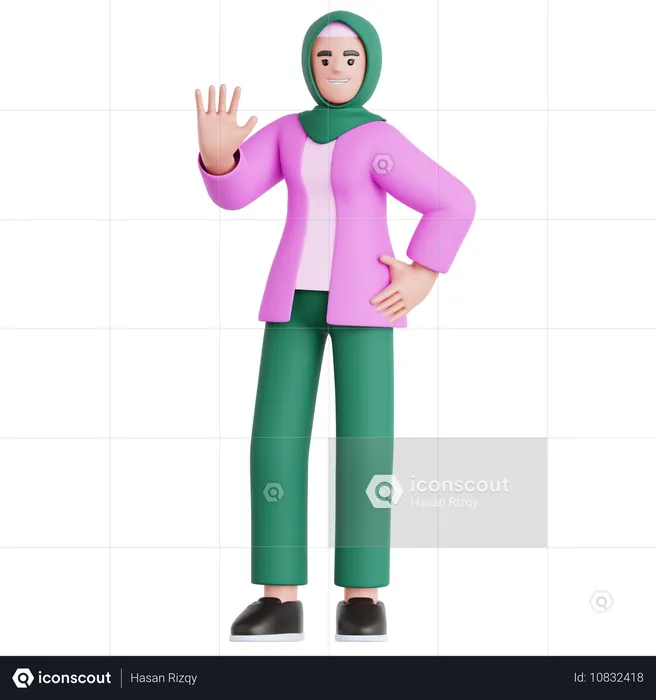 Woman Waving Hand  3D Illustration