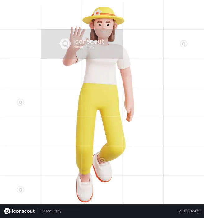 Woman Waving Hand While Floating  3D Illustration