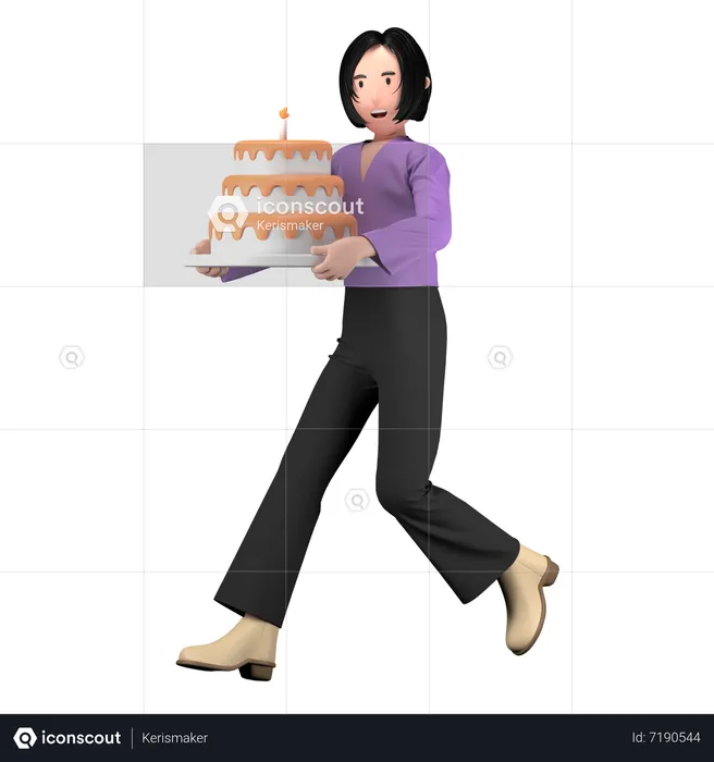 Woman with birthday cake  3D Illustration