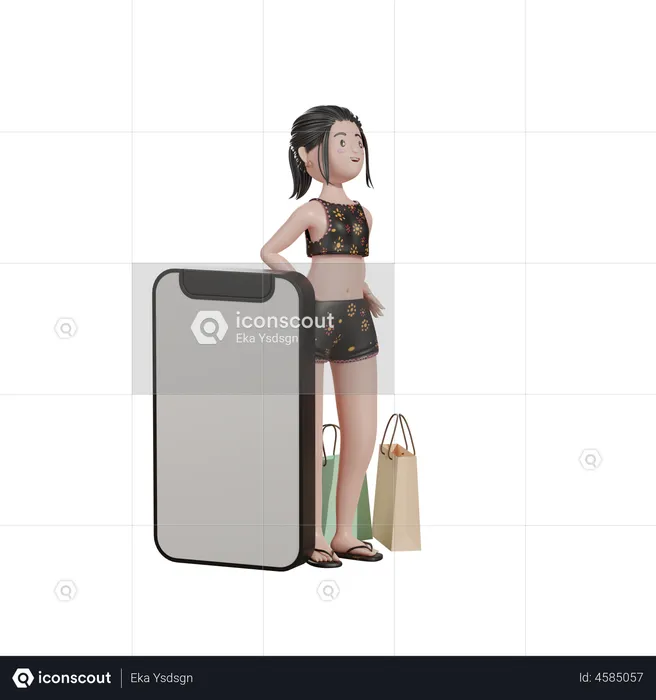Woman with blank mobile screen  3D Illustration