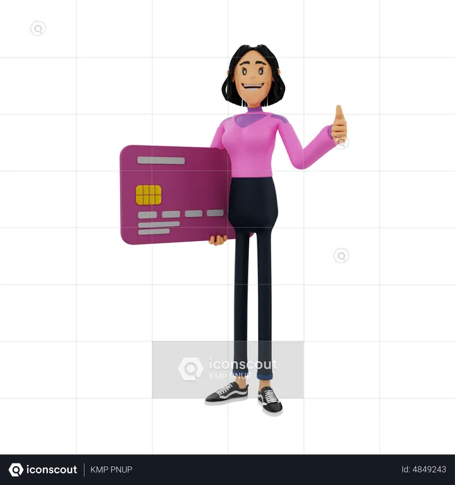 Woman with card showing thumbs up  3D Illustration