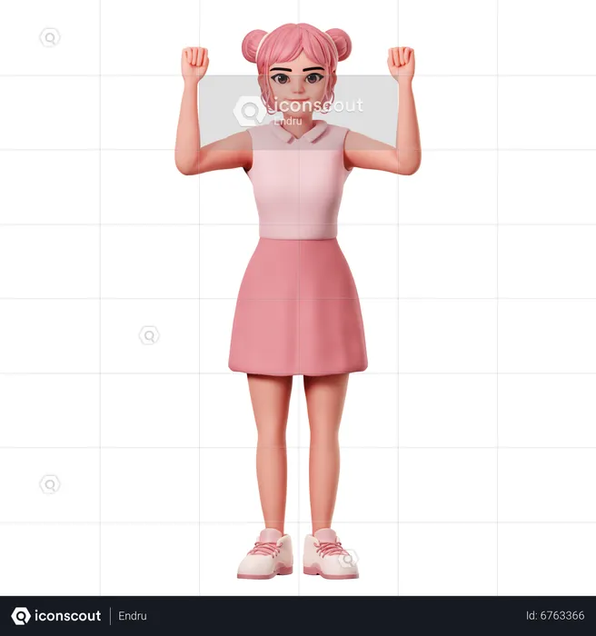 Woman With Double Buns Showing Hooray Hand Gesture  3D Illustration