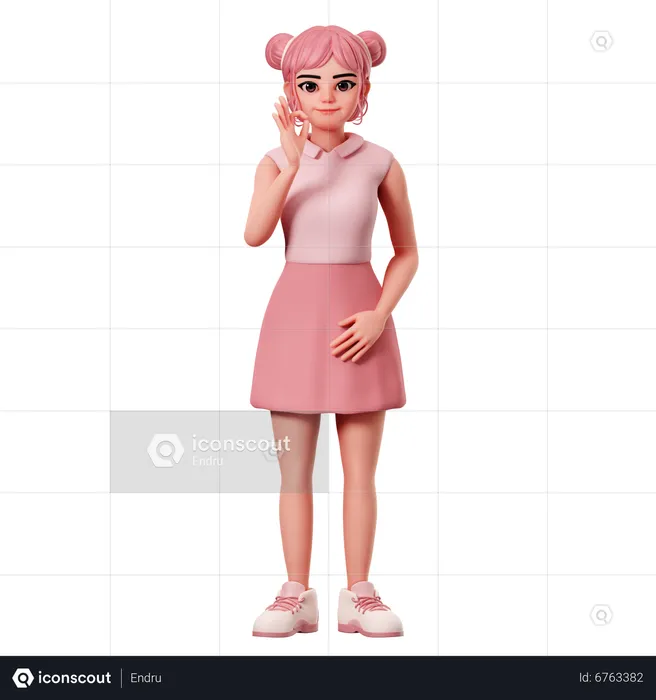 Woman With Double Buns Showing Ok Pose Using Left Hand  3D Illustration