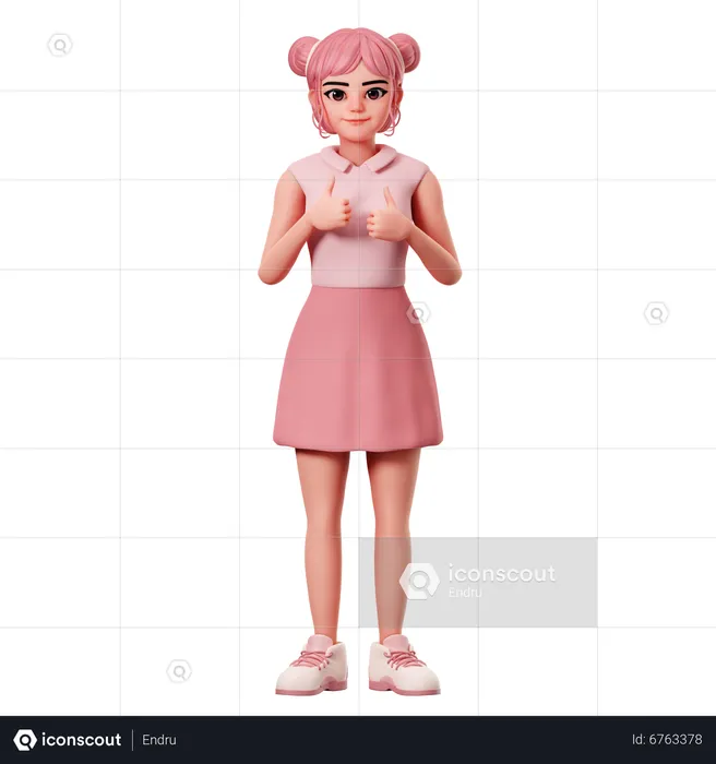 Woman With Double Buns Showing Thumbs Ups Pose Using Both Hand  3D Illustration