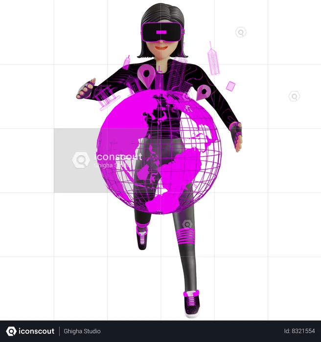 Woman With Globe On Metaverse  3D Illustration