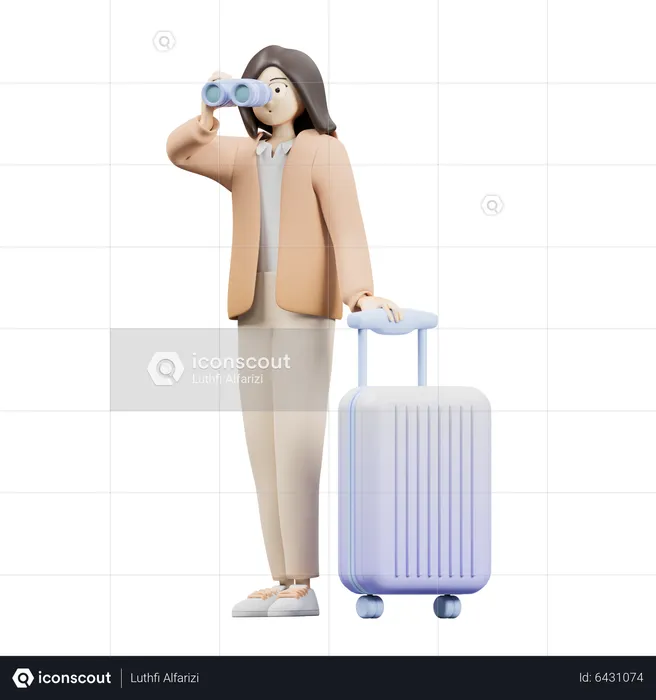 Woman with Luggage  For Trip  3D Illustration