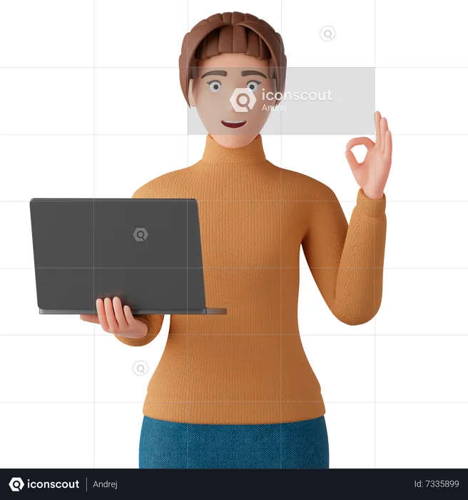 Woman With Notebook And Ok Sign  3D Illustration