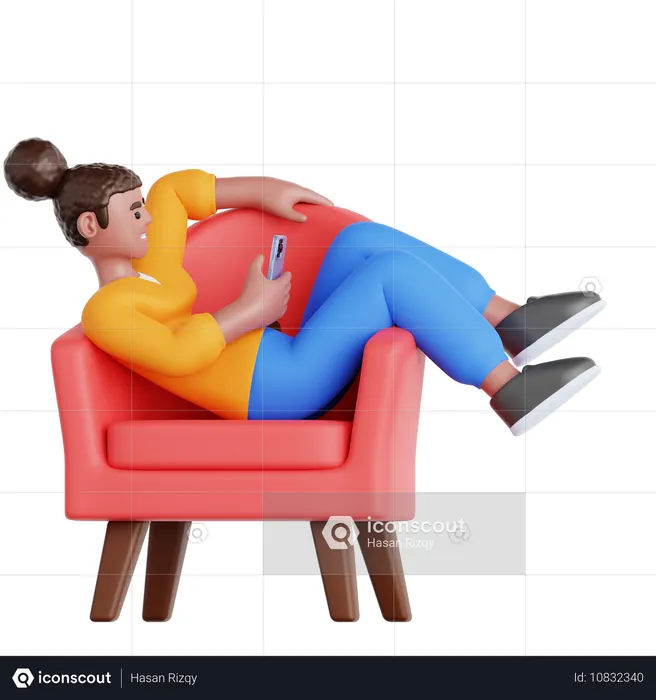 Woman with phone Lying on Couch  3D Illustration
