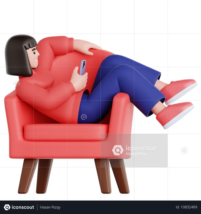 Woman with phone Lying on Couch  3D Illustration