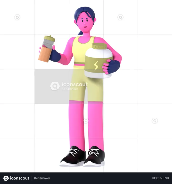 Woman with Protein Shake  3D Illustration