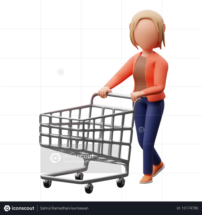 Woman With Shopping Cart  3D Illustration