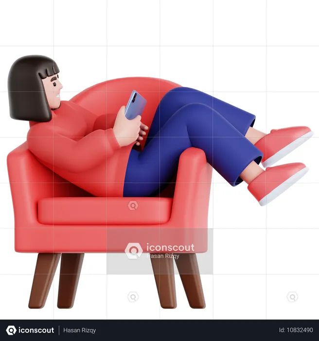 Woman with Tablet Lying on Couch  3D Illustration