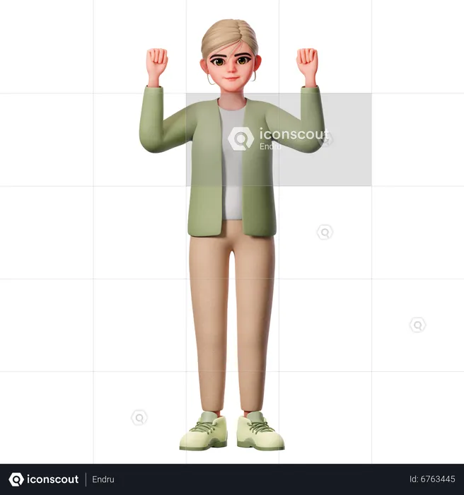 Woman With Well Dressed Doing Celebration Using Both Hand  3D Illustration