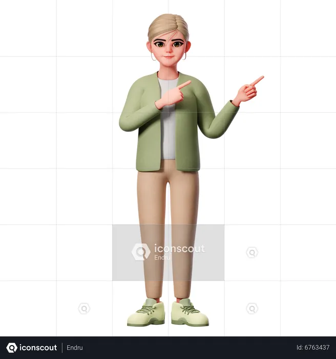 Woman With Well Dressed Pointing To Top Right Side With Both Hand  3D Illustration