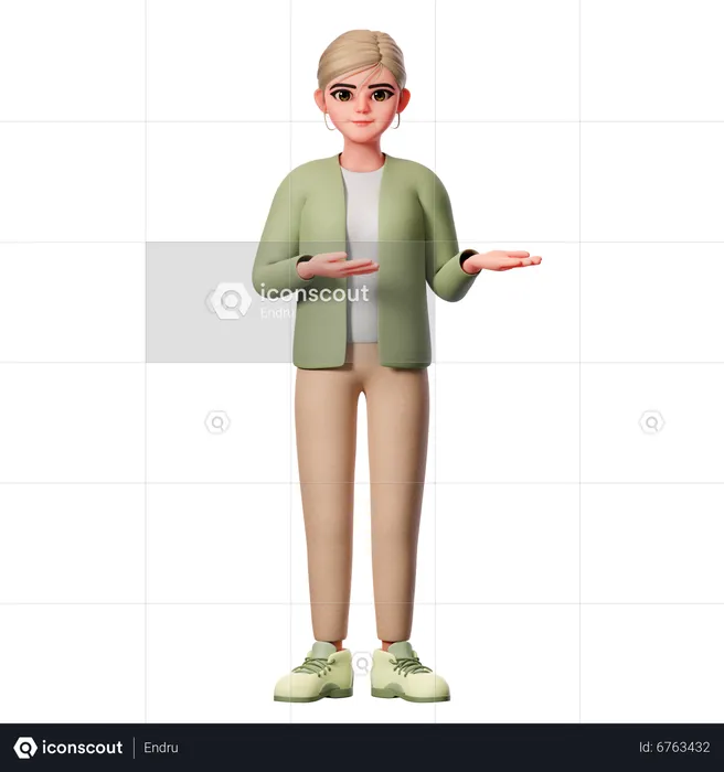 Woman With Well Dressed Presenting To Right Side With Both Hand  3D Illustration
