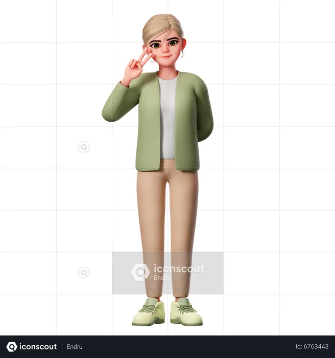 Woman With Well Dressed Showing Peace Pose Using Left Hand  3D Illustration