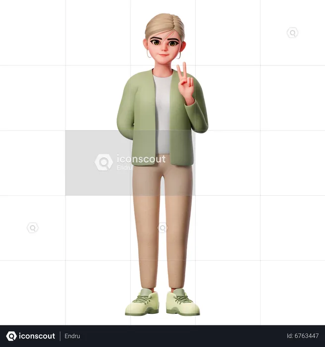 Woman With Well Dressed Showing Peace Pose Using Right Hand  3D Illustration